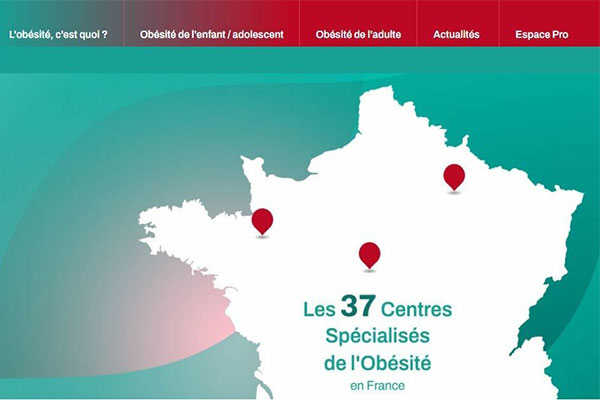 Carte de france avec les 37 centres specialisés de l'obésité